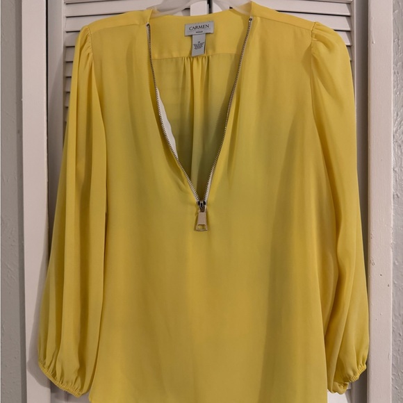 Carmen Marc Valvo Sunny Yellow Zip Blouse - Picture 2 of 4
